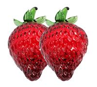 BCOATH Adorno de Mesa en Forma de Fresa de Cristal Roja, Pack de 2 Piezas para Embellecimiento en Oficina y Celebraciones
