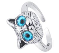 BCOATH Anillo Ajustable de Gato con Ojos Azules Joyería para Dedo Abierto Anillo para Chicas Diseño Adorable y Retro para Uso Diario y Regalos