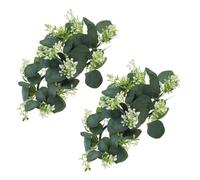 BCOATH Anillos para Velas de Eucalipto Artificial Diseño Realista, 2 Piezas Reutilizables de Tela de Seda y Plástico para Decoración de Fiestas y Bodas