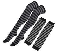 BCOATH Calentadores de Brazos y Piernas para Mujer Mangas Largas Flexibles y Calcetines Altos a Rayas Gris y Negro a Prueba de Viento Térmicos para Invierno Ideales para Senderismo y