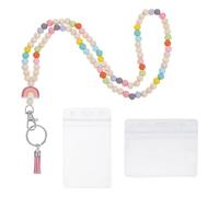 BCOATH Cordón de Identificación y Borla Bohemia con Cuentas de Madera Portatarjetas Transparente, Anillo Metálico para Llaves, Diseño Versátil para Empleados y Enfermeras