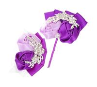 BCOATH Corsages de Muñeca y Solapa con Rosas de Cinta y Cristales para Boda Accesorios Ligeros para Novia y Madrinas Diseño Romántico Tonos Púrpura para Ceremonias y Fiestas