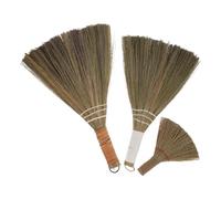 BCOATH Escoba de Mano de Paja Natural 3 Piezas Tamaño Mini Mango Color Claro y Amarillo, Ligera y Compacta para Limpieza de Interiores y Exteriores, Escoba Pequeña para Cocina, Sala