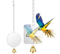 BCOATH Espejos para Pájaros 2 Piezas Campana Color Aleatorio, Formas Cuadrada y Redonda, Espejo Acrílico Colgante para Jaula, Juguete Interactivo para Loros, Periquitos y