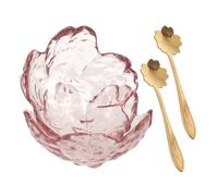 BCOATH Juego de 2 Cuencos Pequeños de Vidrio en Forma de Flor de Cerezo con 2 Cucharas Doradas para Mezcla de Aceites Aromáticos, Faciales y Aceites de Masaje, Adecuado para Salones