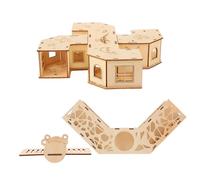 BCOATH Juguete para Hámster Túnel de Madera Natural 2 Piezas con Laberinto y Casa Oculta, Accesorios para Ejercicio y Entrenamiento de Pequeños Animales, Juego Interactivo para Mascotas