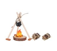 BCOATH Kit de Miniatura de Hoguera para Casa de Muñecas Accesorios de Camping Miniatura con Apilamiento de Leña Base de Rodaja de Madera Olla Ladrillos y Decoración Realista para Escenas
