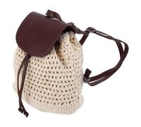 BCOATH Mochila de Rafia Tejida a Mano Pequeña para Mujer Cordón Ajustable y Solapa, Bolso Boho Ligero de Poliéster y Pu Adecuado para Verano, Playa y Uso Diario Casual