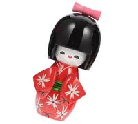 BCOATH Muñeca de Madera Tradicional Kimono Rojo, Adorno Compacto para Escritorio, Artesanía Japonesa Adecuado para Decoración del Hogar o Obsequio Especial