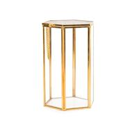 BCOATH Organizador Hexagonal Retro para Brochas de Maquillaje Tapa, Caja de Almacenamiento Práctica de Latón y Vidrio Dorado para Mantener Ordenado el Tocador