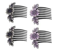 BCOATH Peinetas Laterales Pack de 4 Flores y Gemas de Imitación para Peinados Fáciles y Elegantes Accesorio Versátil de Plástico para Mujer y Niñas en Eventos Diarios y Exteriores