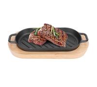 BCOATH Sartén Teppanyaki y Protege la Mesa de Hierro Fundido Negro Bandeja de Madera, Plato para Bistec y Pescado Parrilla, Mantiene la Comida Caliente Adecuado para Cocinar en Familia