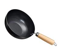 BCOATH Sartén Wok Plano sin Antiadherente para Cocina de Gas Cuerpo de Hierro y Mango de Madera, Adecuado para Uso Diario y Recetas Pequeñas