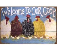 BCTS Cartel de gallinero rústico grande para gallinas y gallos de granja de gallinas, accesorios de decoración de metal, cartel de pollo, cartel de 20,3 x 30,5 cm