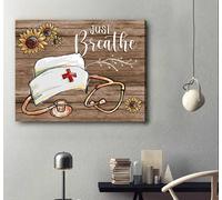 BCTS Cartel de metal con diseño de girasoles y tapa de enfermera de Just Breathe 20 x 30 cm