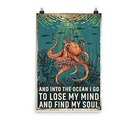 BCTS Cartel de metal para decoración de pared, diseño retro de pulpo con texto en inglés «I Go To Lose My Mind And Find Soul