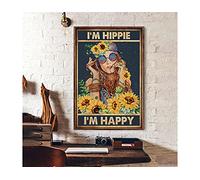 BCTS Cartel hippie con texto en inglés "I'M Hippie I'M Happy Hippie I'M Happy Hippie, decoración de pared, diseño de girasol, divertido cartel de metal, 30,5 x 40,6 cm