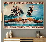 BCTS Cartel vintage de Triatlón You Stop When You'Re Done Triathlons Ironman World Triathlon Corporation Natación Ciclismo Running Signs Funny Decor Metal Sign 30,5 x 40,6 cm
