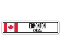 BCTS EDMONTON CANADA - Señal de calle con bandera canadiense para ciudad, campo, pared de carretera al aire libre, cartel de calle/metro de 4 x 16 pulgadas