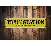BCTS Estación de tren Ciudad Estado signo personalizado de Cueva de hombre personalizado Estación de tren Decoración Metal amante signo t calle al aire libre/metro señal 4x40 cm