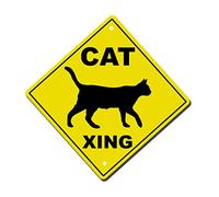 BCTS Señal de advertencia de gato cruzando la calle de metal, cuadrada, 30,5 x 30,5 cm