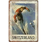 BCTS Suiza Ski Travel Poster Art Metal Sign Navidad apoyos placa/estaño 20 x 30 cm