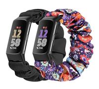 Bcuckood - Paquete de 2 correas tipo coletero compatibles con Fitbit Charge 6/Charge 5, suave y bonito diseño impreso, correa de repuesto de tela elástica Solo Loop para mujeres y niñas, Large, No es