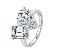 BCughia Alianza de boda de oro blanco, anillos de eternidad de 9 K/14 K para mujer, anillos de moissanita redondos rectangulares en forma de lágrima, Oro blanco de 9 quilates, Moissanita