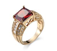 BCughia Alianzas Boda Baratas, Anillo Oro Amarillo Mujer Rojo Asscher Circonita Chapado en Oro Boda Anillos Mujer Talla 22