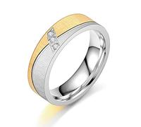 BCughia Alianzas Boda Baratas, Sortija Barata Oro Plata Blanco Circonita Diseño de Pareja de Barra Oblicua de 6 mm Boda Anillo Mujer Talla 22