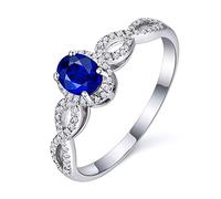 BCughia Anillo de boda de oro blanco, forma ovalada de 18 quilates, 0,4 quilates, 0,55 quilates, zafiro y diamante, anillo de aniversario para mujer, tamaño H 1/2-X 1/2, Oro blanco de 18 quilates