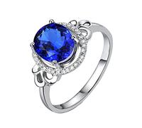 BCughia Anillo de boda para mujer, oro blanco, forma redonda de 18 quilates, tanzanita de 2,4 quilates y diamante, anillo de aniversario de tamaño H 1/2-X 1/2, Oro blanco de 18 quilates, Tanzanita