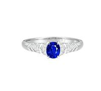 BCughia Anillo de compromiso de oro blanco para mujer, oro de 9 quilates, 14 quilates, 18 quilates, zafiro ovalado de 0,4 quilates y diamante, talla H 1/2-V 1/2, O 1/2, Oro blanco de 18 quilates