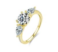 BCughia Anillo de compromiso para mujer, oro amarillo, anillo de boda de 9 K/14 quilates, anillo de aniversario con anillos redondos y lágrimas de moissanita, Oro amarillo de 9 quilates, Moissanita