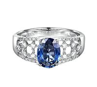 BCughia Anillo de compromiso para mujer, oro blanco de 18 quilates, forma ovalada, zafiro de 1,4 quilates y diamante, anillo de aniversario de tamaño H 1/2-X 1/2, Oro blanco de 18 quilates, Zafiro