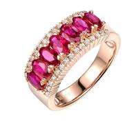BCughia Anillo de compromiso para mujer, oro rosa con rubí, 18 quilates, anillo de boda para mujer con zafiro ovalado y rubí de 2,15 ct 2,2 ct, Oro rosa de 18 quilates, Rubí