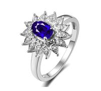 BCughia Anillo de oro 750 para mujer, oro blanco de 18 quilates, anillo de boda, flor con zafiro y diamante de 0,5 ct, Oro blanco de 18 quilates (750), Zafiro