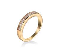 BCughia Anillo de Pedida de Mano, Alianzas de Boda en Oro Blanco Redonda Circonita Chapado en Oro Diseño de Ranura Promesa Anillos Mujer Talla 22