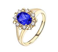 BCughia Anillo de tanzanita para mujer, oro amarillo, flor de 18 quilates con forma ovalada de tanzanita de 1,165 quilates y diamantes, anillos de compromiso de tamaño H 1/2-X 1/2, Oro amarillo de 18