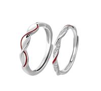 BCughia Anillo Pareja Plata de Ley 925, Anillo Hilo Rojo del Destino Pareja con Circonita, Anillos de Compromiso Promesa Ajustables