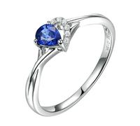 BCughia Anillos de boda de oro blanco de 18 quilates, anillo de corazón con zafiro y diamante de 0,49 quilates para mujer, Oro blanco de 18 quilates, Zafiro