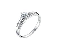 BCughia Anillos de boda de oro blanco para mujer, anillo de oro de 9 K, 14 y 18 quilates, diamante redondo de 0,3 quilates, anillo de compromiso, talla H 1/2-V 1/2