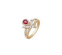 BCughia Anillos de boda de rubí, anillo de compromiso de oro rosa de 9 quilates, 14 quilates y 18 quilates, 0,4 quilates, rubí y diamante, talla H 1/2-V 1/2, O 1/2, Oro rosa de 9 quilates, Rubí