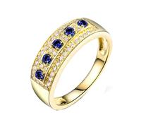 BCughia Anillos de boda para mujer en oro amarillo de 9/14/18 quilates con zafiro de 0,15 quilates y diamante, anillo de compromiso, talla H 1/2-T 1/2, Oro amarillo de 9 quilates, Zafiro Diamante