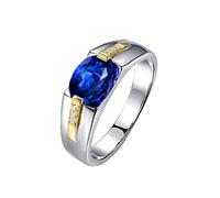 BCughia Anillos de boda para mujer, oro blanco de 18 quilates, forma ovalada, zafiro de 1,4 quilates y diamante, anillo de compromiso, tamaño H 1/2-X 1/2, Oro blanco de 18 quilates, Zafiro Diamante