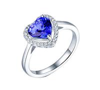 BCughia Anillos de compromiso de tanzanita para mujer, oro blanco de 18 quilates, forma de corazón, tanzanita de 1,4 quilates y diamantes, anillos de boda de tamaño H 1/2-X 1/2, Oro blanco de 18