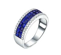 BCughia Anillos de oro blanco de 18 quilates para mujer, forma cuadrada, zafiro de 1,56 quilates y diamante, alianza de boda de tamaño H 1/2-X 1/2, Oro blanco de 18 quilates, Zafiro Diamante