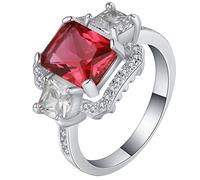 BCughia Anillos de promesa para mujer, anillo vintage de cobre de 4 puntas con forma rectangular de circonita cúbica, anillos de propuesta de regalo para mujer, N 1/2, Cobre, Zirconia cúbica