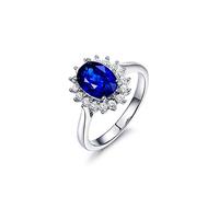 BCughia Anillos para mujer, oro blanco, flor de 18 quilates con forma ovalada de 0,56 quilates a 1,51 quilates, zafiro y diamante, alianza de boda de tamaño H 1/2-X 1/2, Oro blanco de 18 quilates