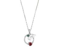 BCughia Collar de oro blanco de 9/14/18 quilates para mujer, collares minimalistas con colgante de círculo de hojas con collares de rubí creados en laboratorio, 40 + 5 cm, Oro blanco de 9 quilates